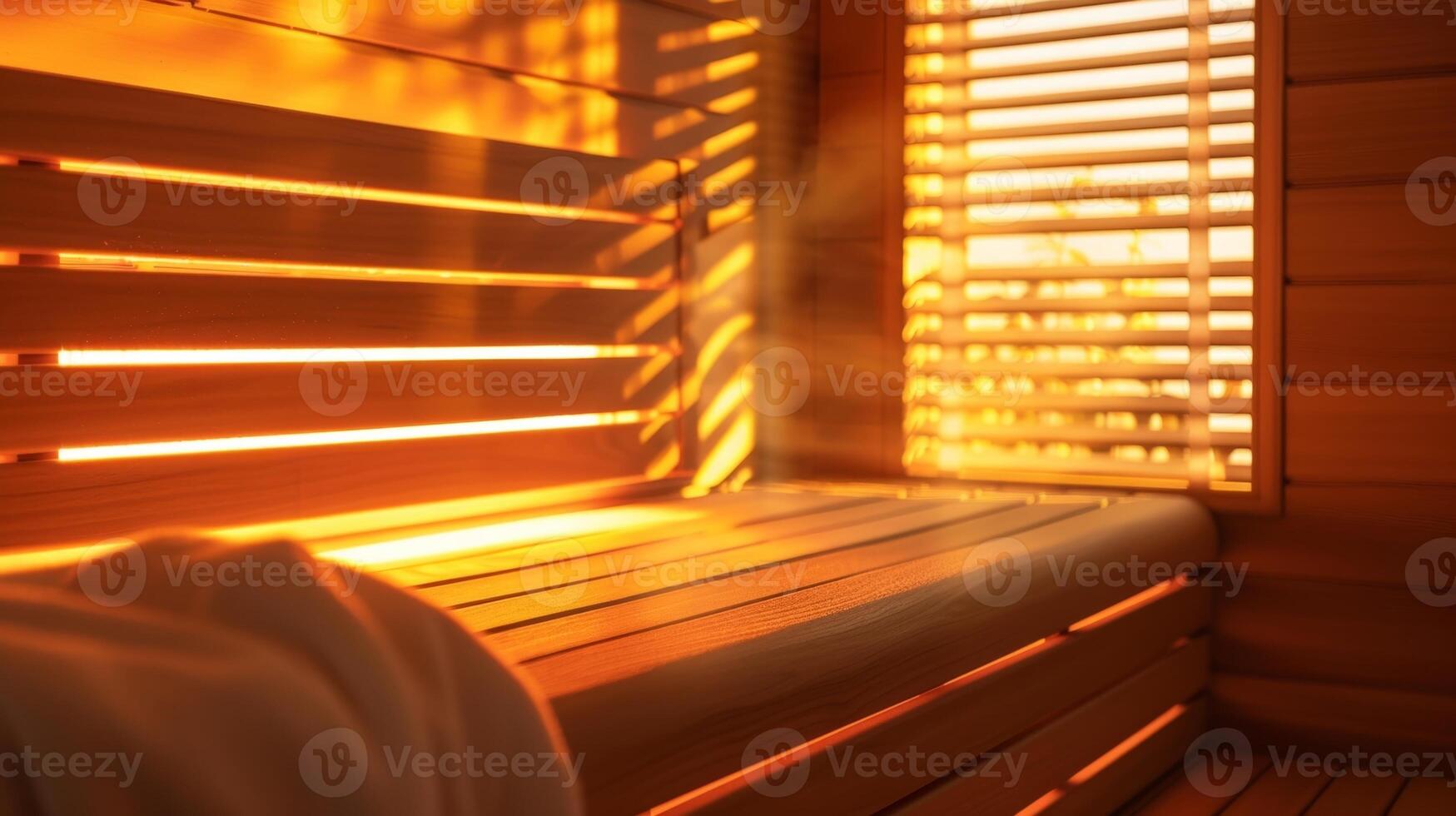 A cozy infrared sauna with soft lighting perfect for beating the winter blues. photo
