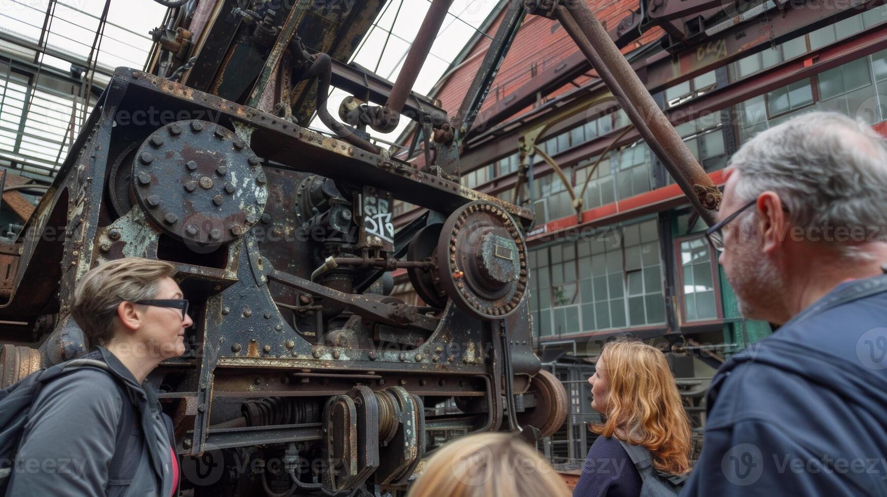 The sounds of clanking metal and engines revving fills the air as a group of volunteers carefully demonstrate the workings of a centuryold crane photo