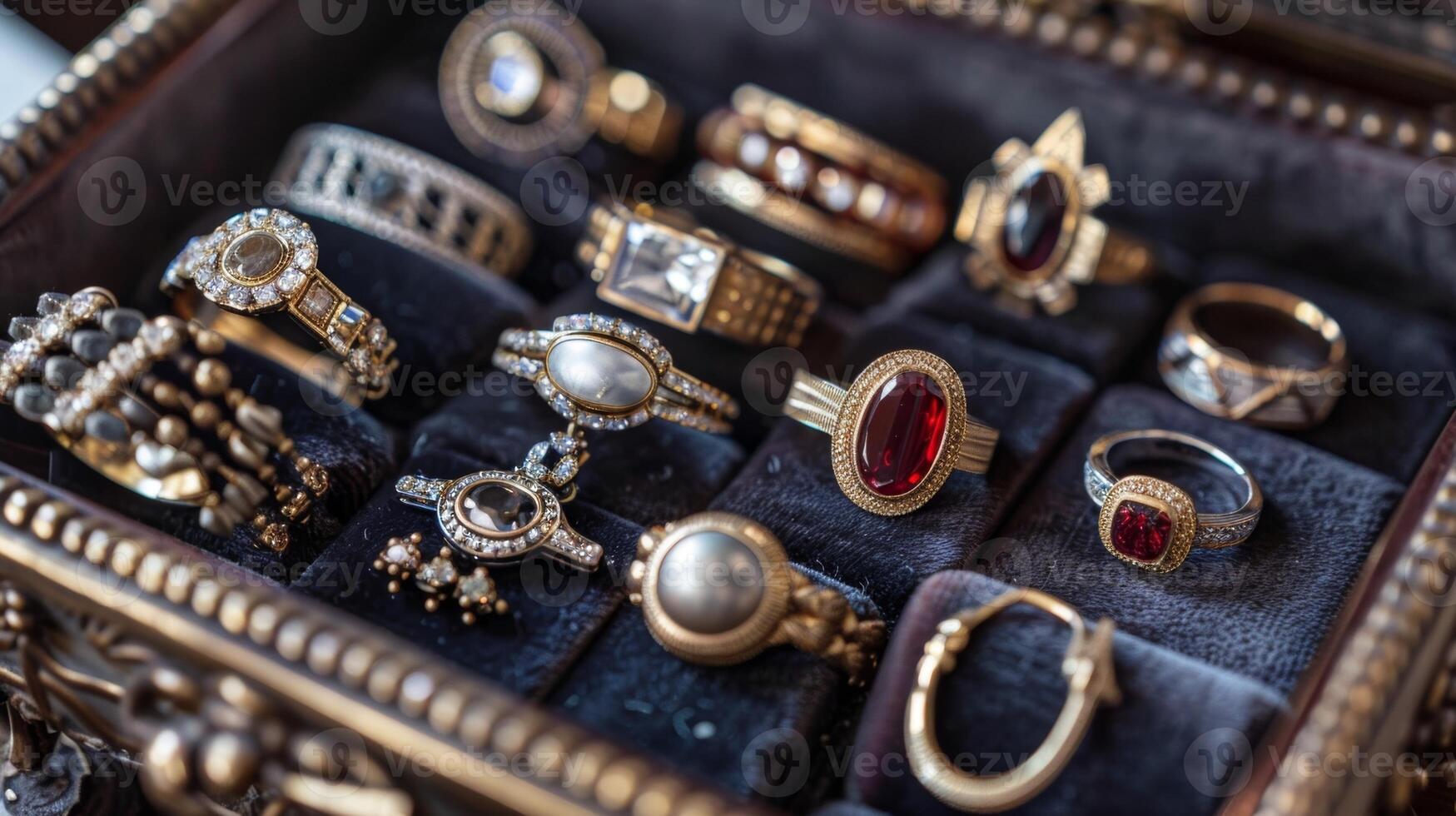 A selection of finished mens jewelry pieces displayed on a velvetlined tray each one a reflection of the makers individual style and personality photo