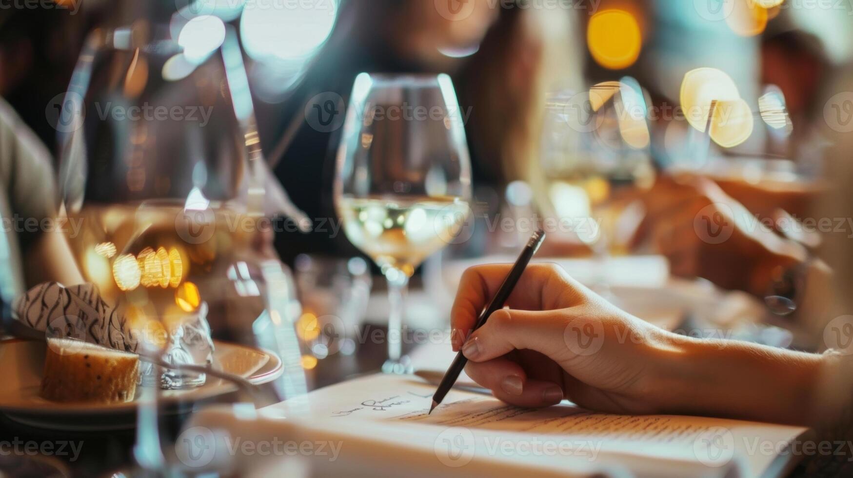 Guests taking notes and comparing their thoughts on each wine as they make their way through the tasting menu photo