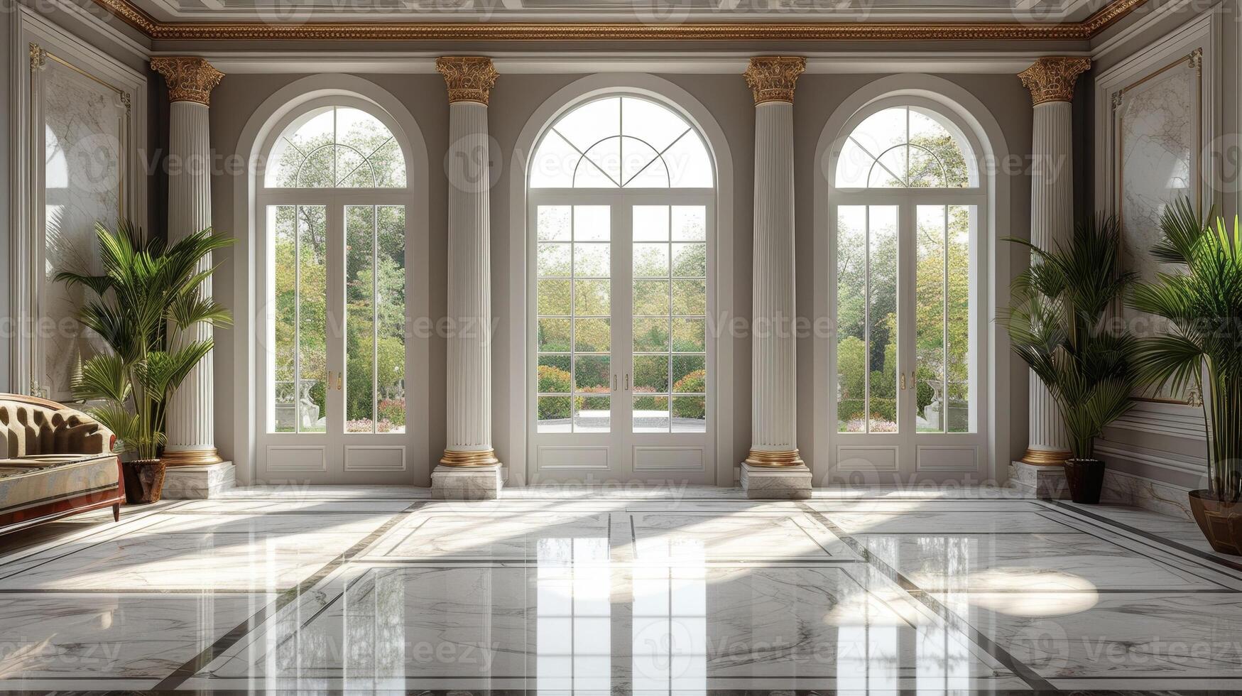 Grand double doors framed with elaborate moldings giving a grand entrance to any room and creating a sense of opulence photo