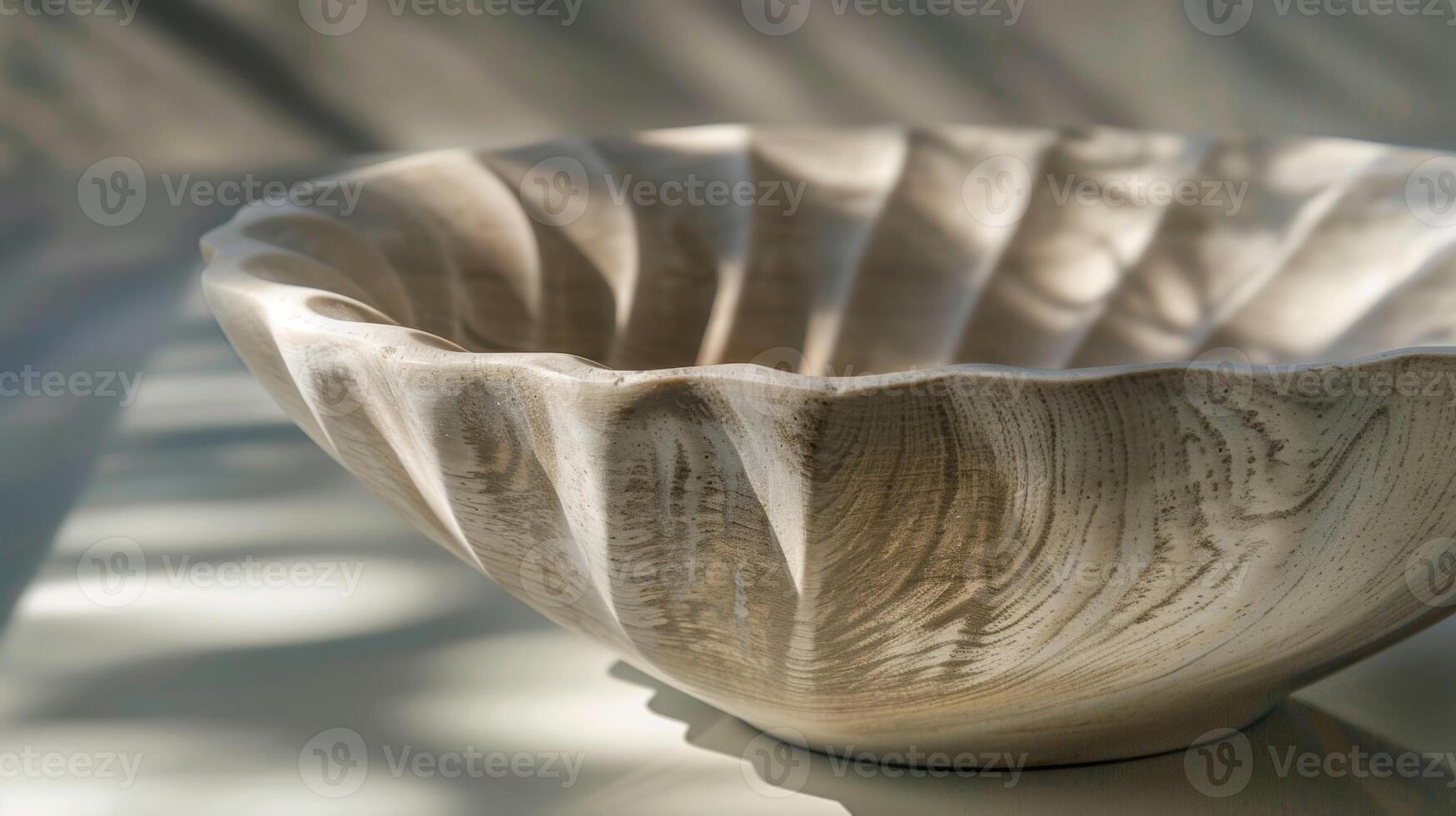 The interplay of light and shadows on a fluted pottery piece creates a sense of depth and dimension. photo
