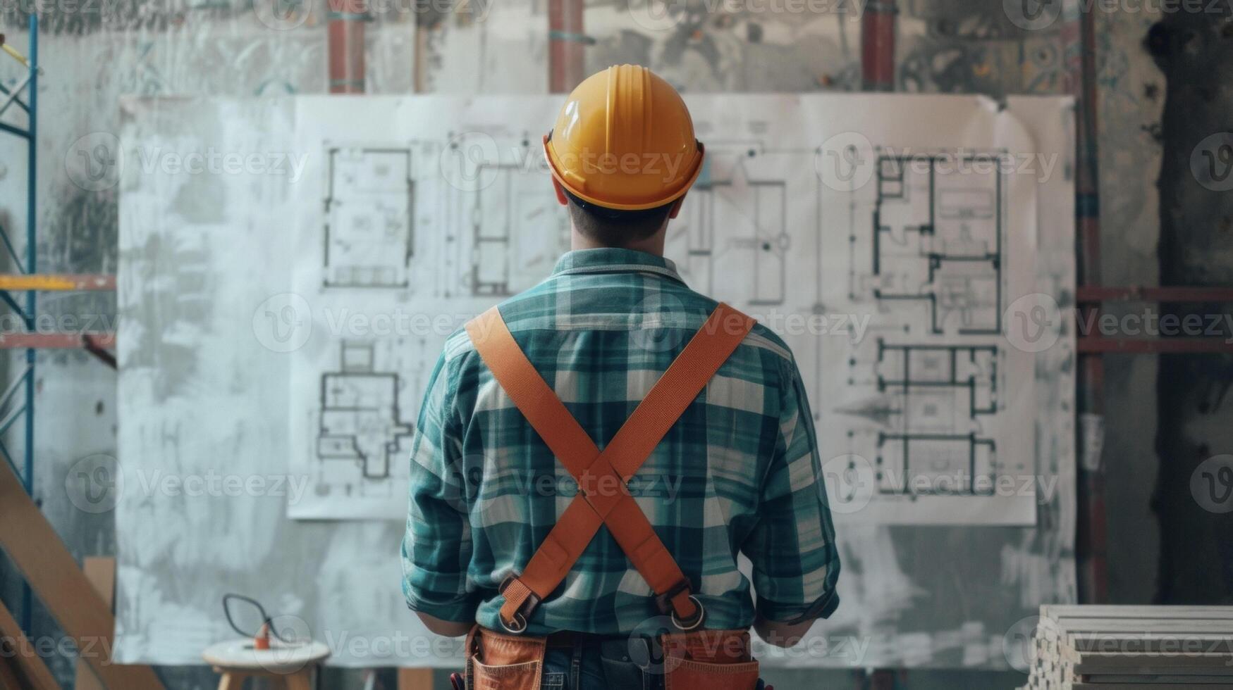 A construction worker standing in front of a large whiteboard mapping out timelines and budgets for a whole home renovation project photo