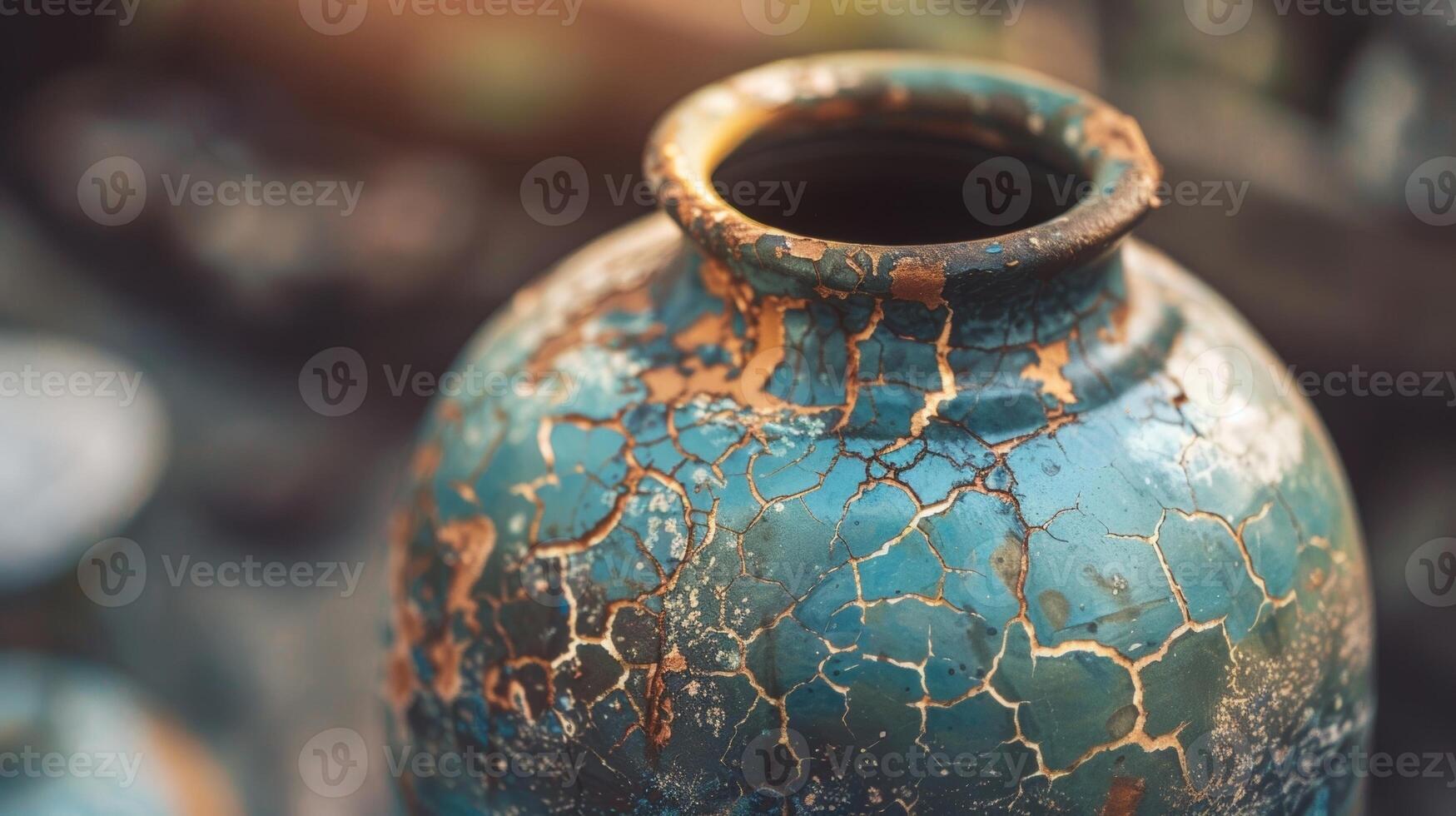A completed DIY repair job on a ceramic vase with perfectly blended clay covering the previous cracks and chips. photo