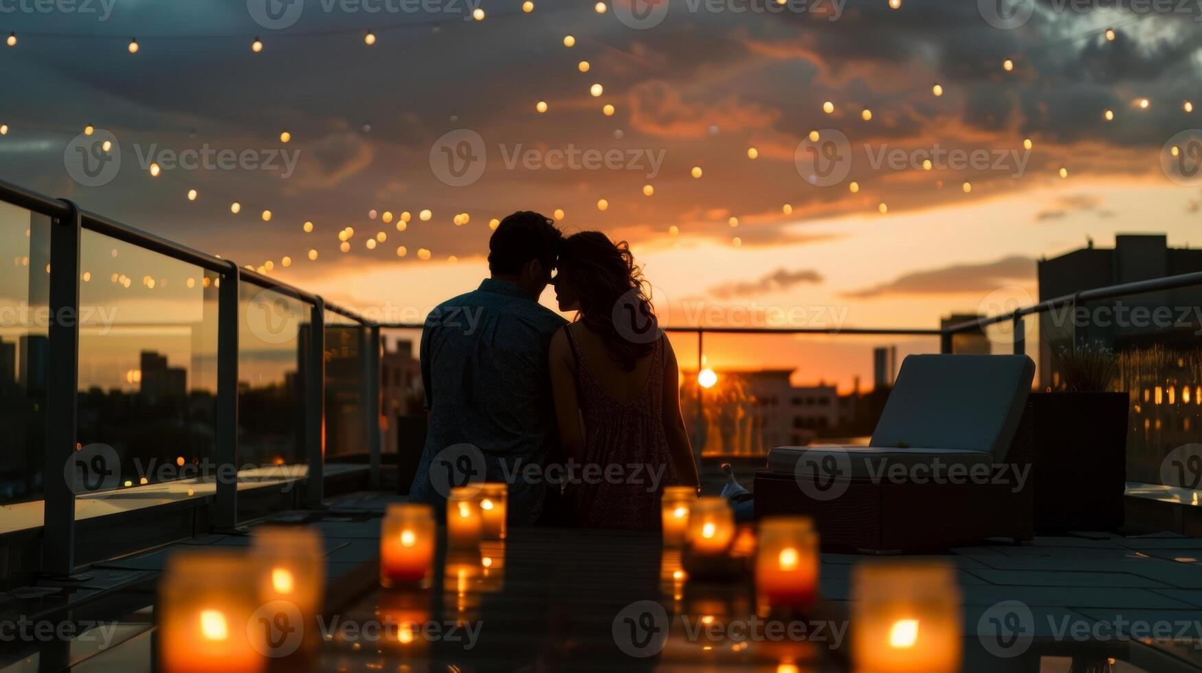 The rooftop photography workshop illuminated by the romantic and intimate atmosphere of candlelight. 2d flat cartoon photo