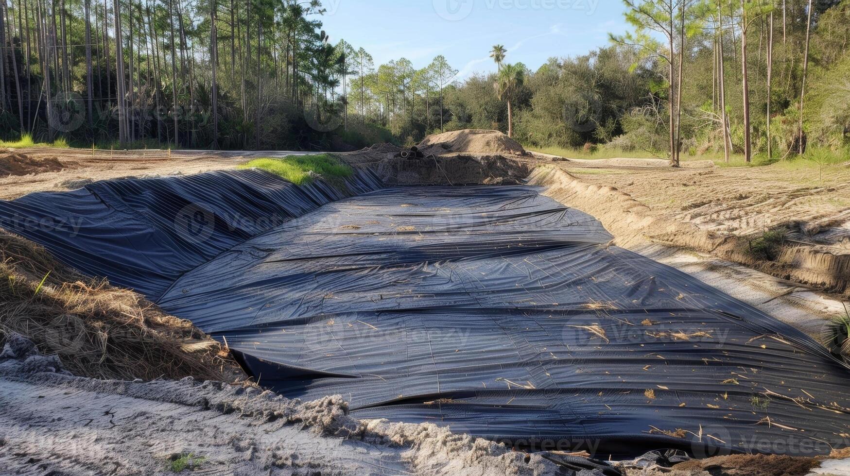 A before and after view of a construction site showing the dramatic improvement in stability and erosion control after the use of geosynthetics photo