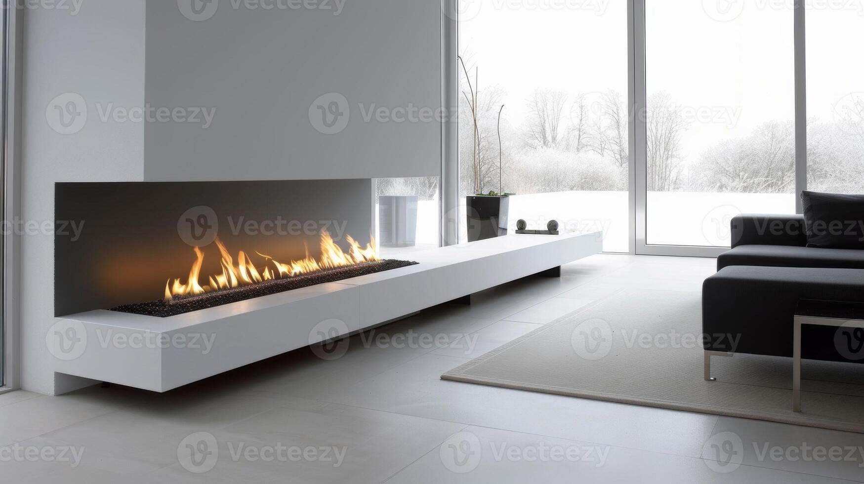 A minimalist fireplace design featuring a sleek white base and interchangeable modules for added customization. 2d flat cartoon photo