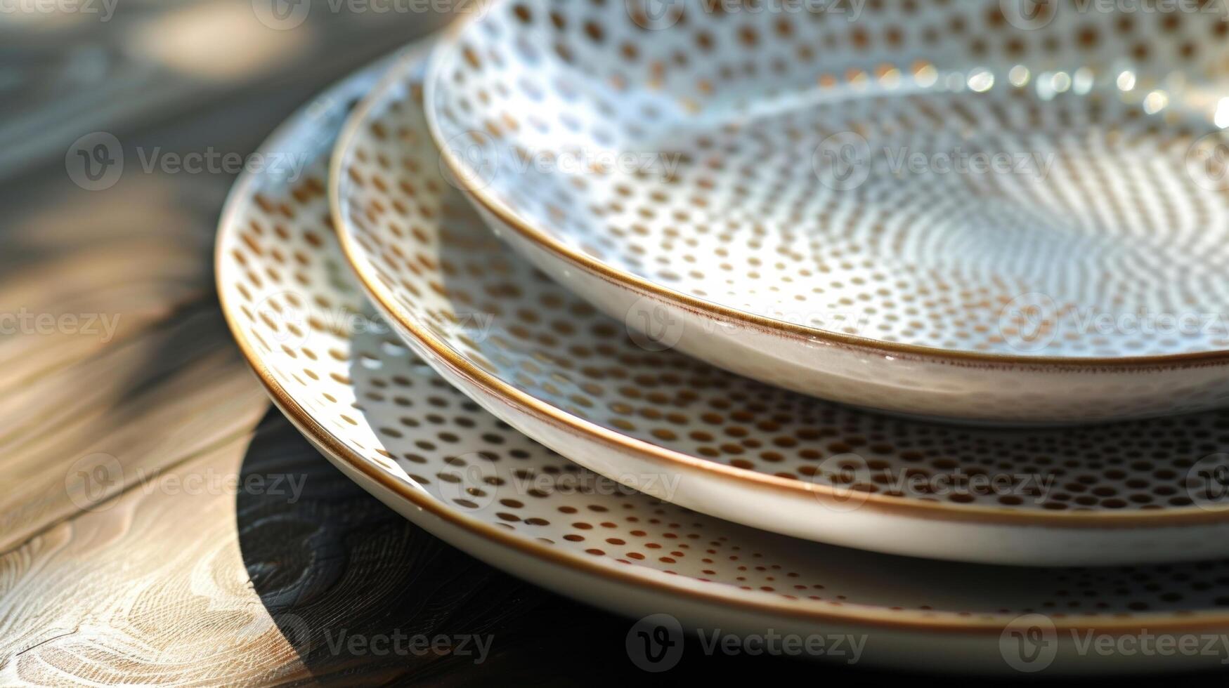 A set of ceramic plates with a sleek and modern design achieved through the use of stencils and airbrushing techniques. photo