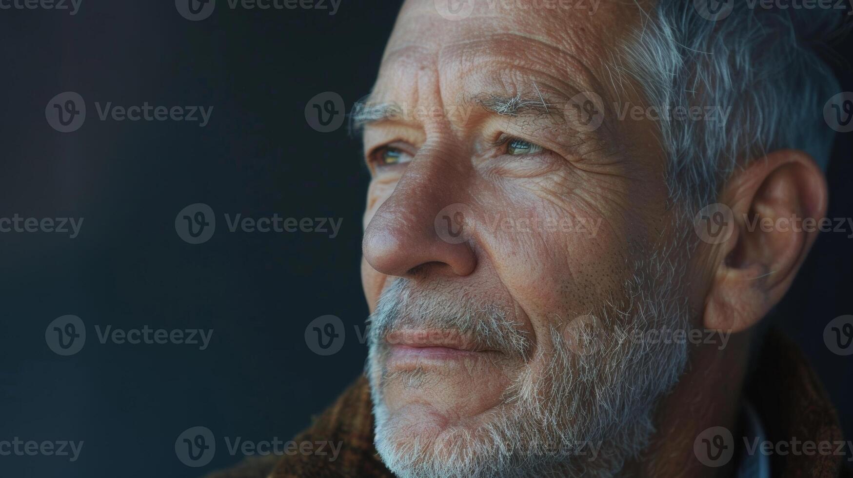 An older man embraces his grey hair and wrinkles rejecting societal pressure for men to maintain a perpetually youthful appearance photo