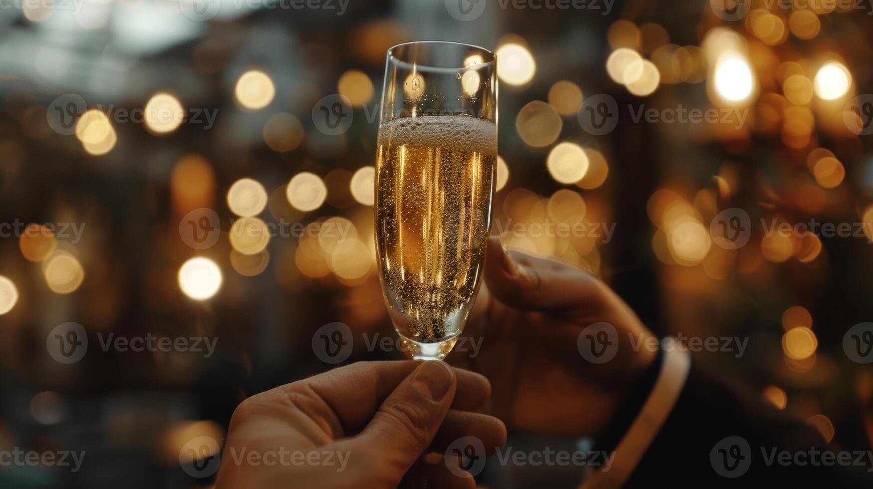 A hand holding a tall glass of bubbly zeroalcohol champagne a staple beverage in a Frenchstyle evening aperitif photo