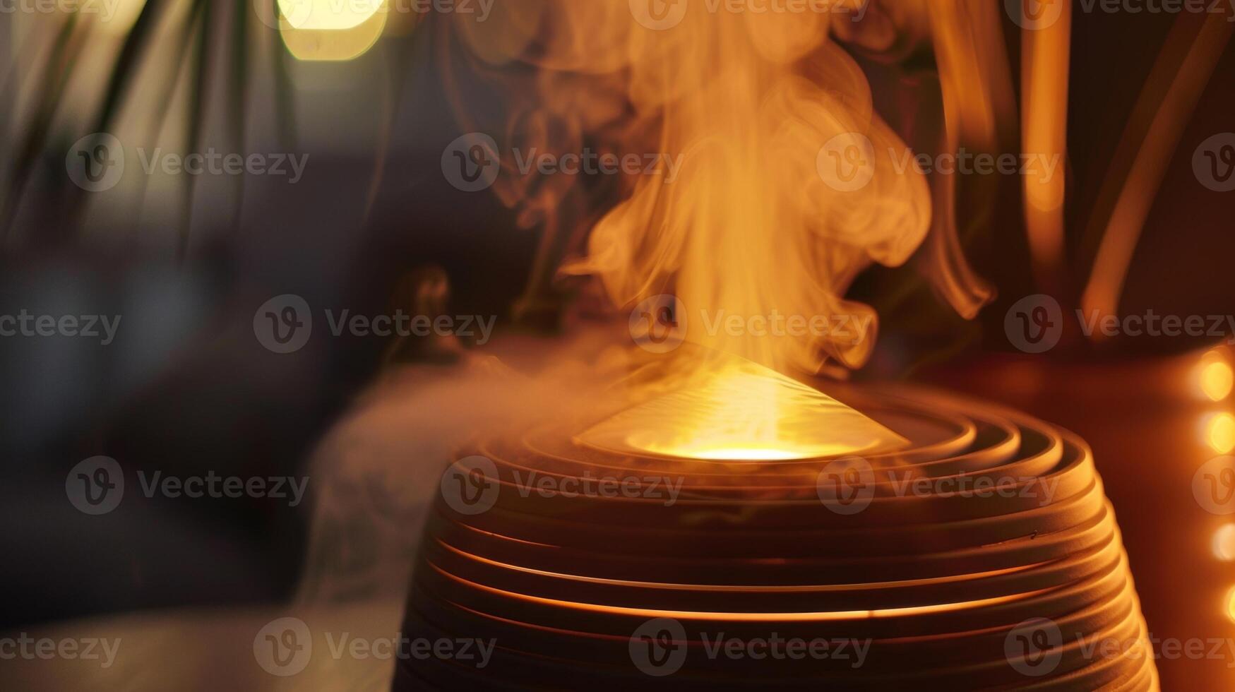 The warmth and comfort radiating from the fire and the moisturized air from the humidifier create the perfect environment for relaxation and rejuvenation. 2d flat cartoon photo