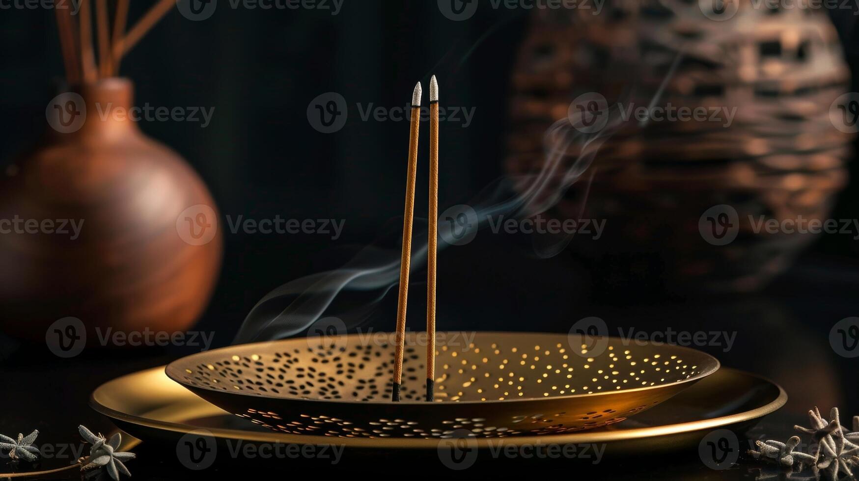 An intricately designed brass incense holder with a mix of traditional and modern elements perfect for displaying and burning your favorite incense sticks photo