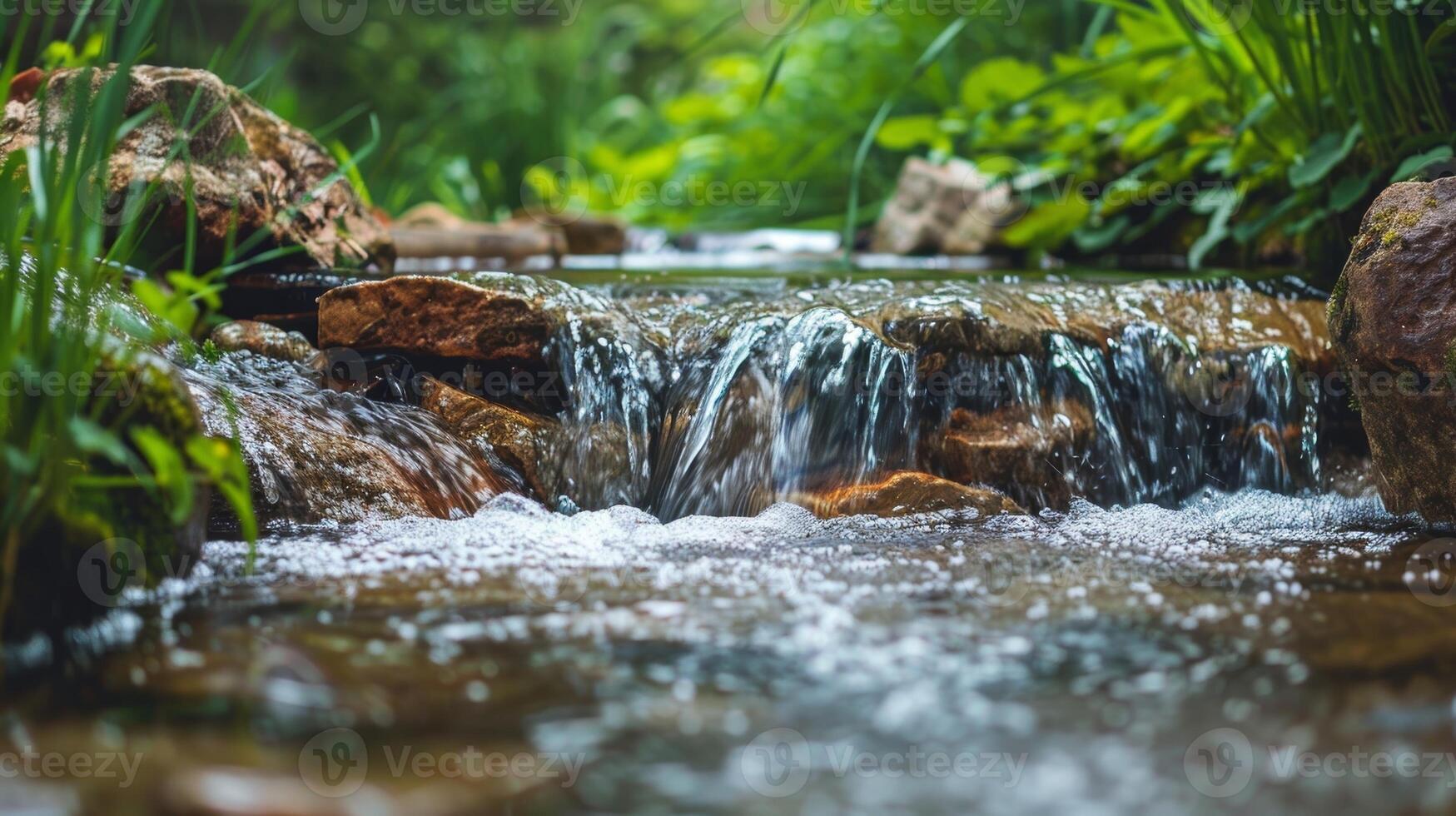 el amable sonido de un corriente o cascada en el antecedentes Proporcionar un calmante ambiente y pistas a el rejuvenecimiento a venir. foto