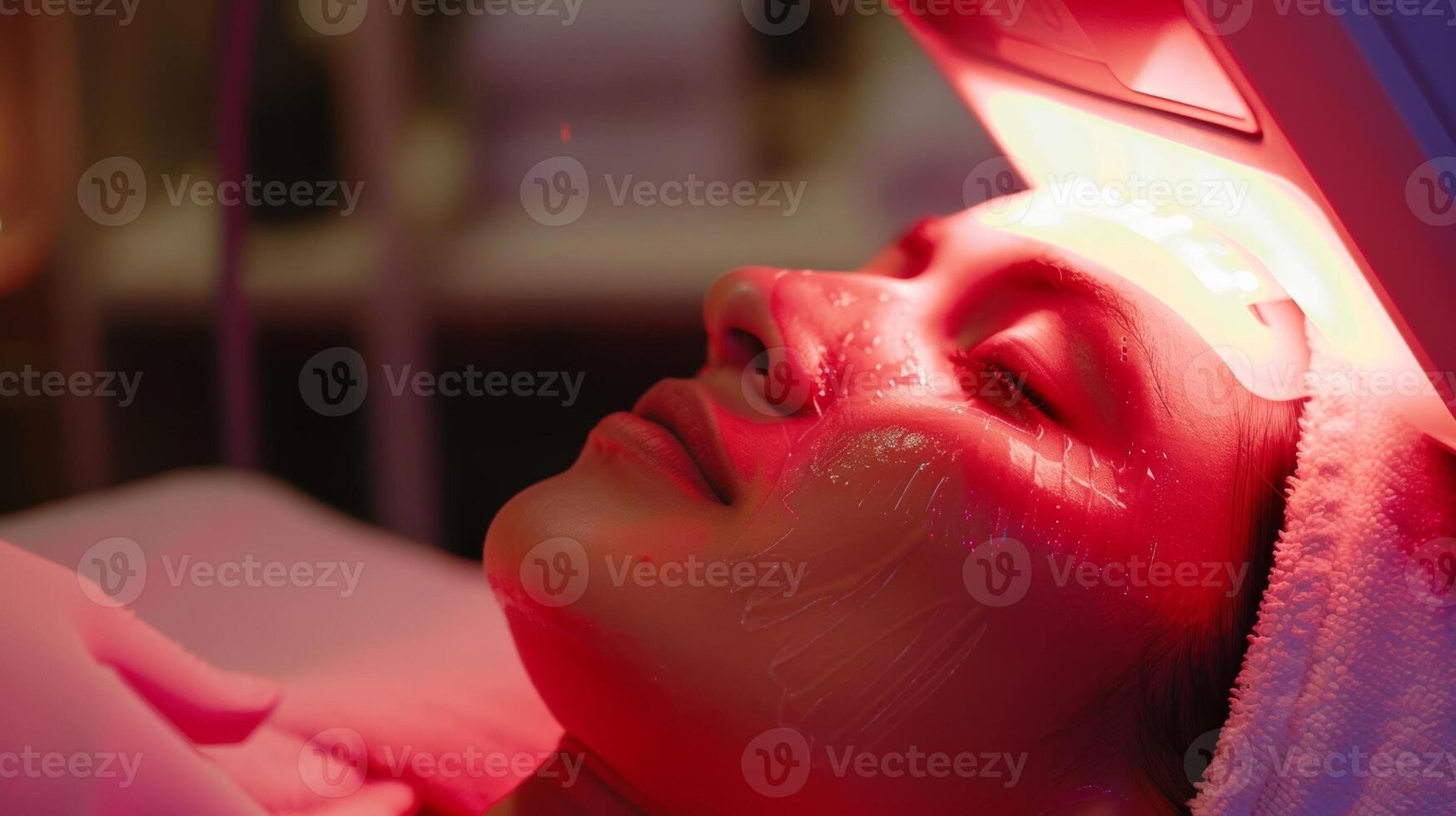 A soothing and calming image of someone receiving an infrared facial at a spa targeting their psoriasis. photo