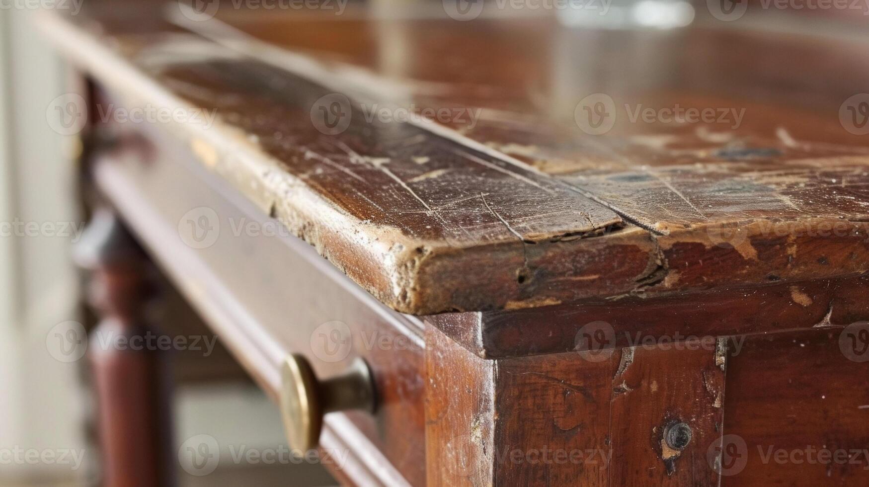 un antiguo de madera vestidor una vez cubierto en arañazos y agua manchas ahora brilla con un Rico caoba terminar después siendo laboriosamente restaurado por mano foto