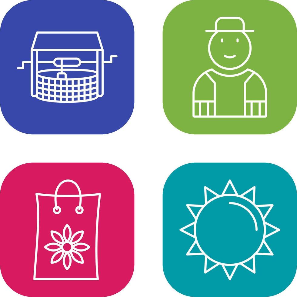 Watwer Well and Gardener Icon vector