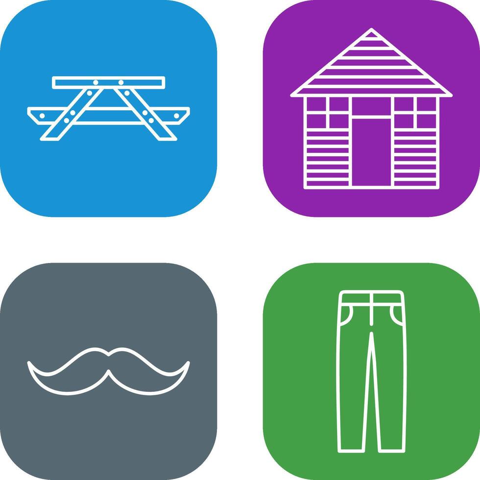 Picnic of Table and Wood Cabin Icon vector