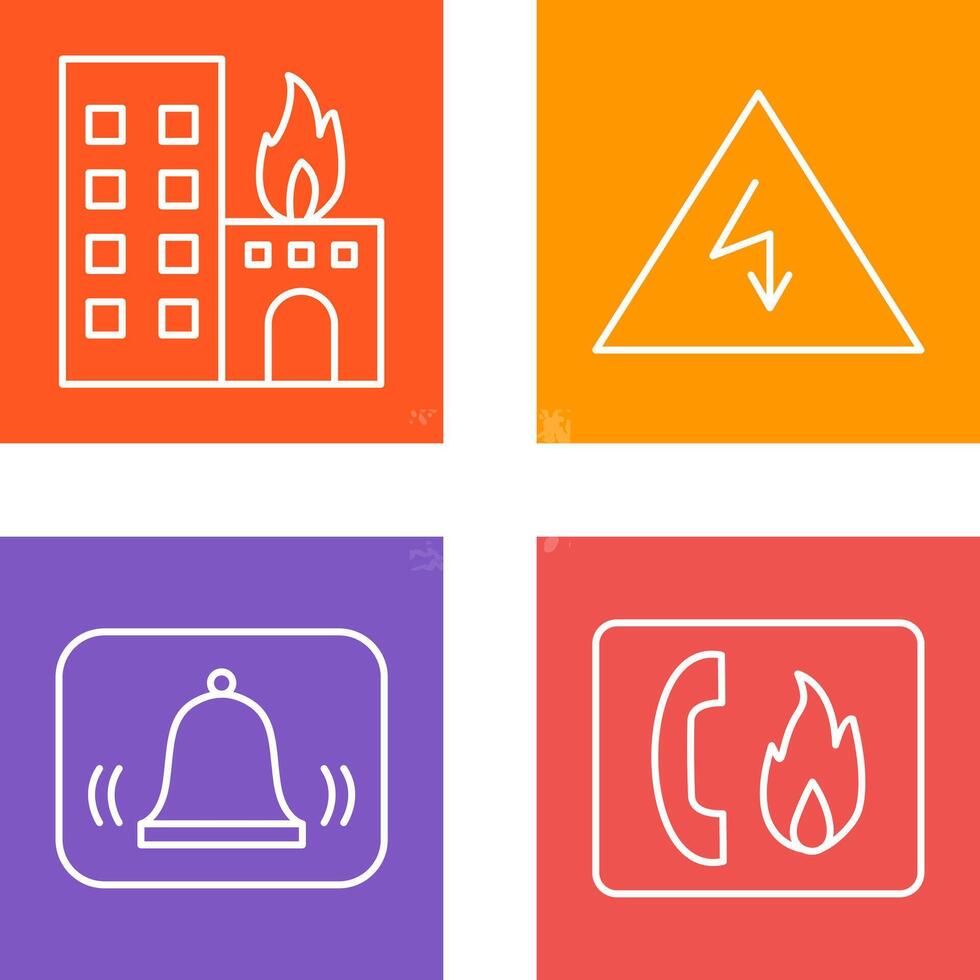 burning building and electricity danger Icon vector