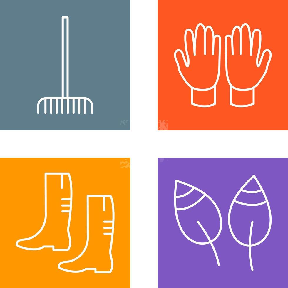 Fork picking Leaves and Gardening Gloves Icon vector