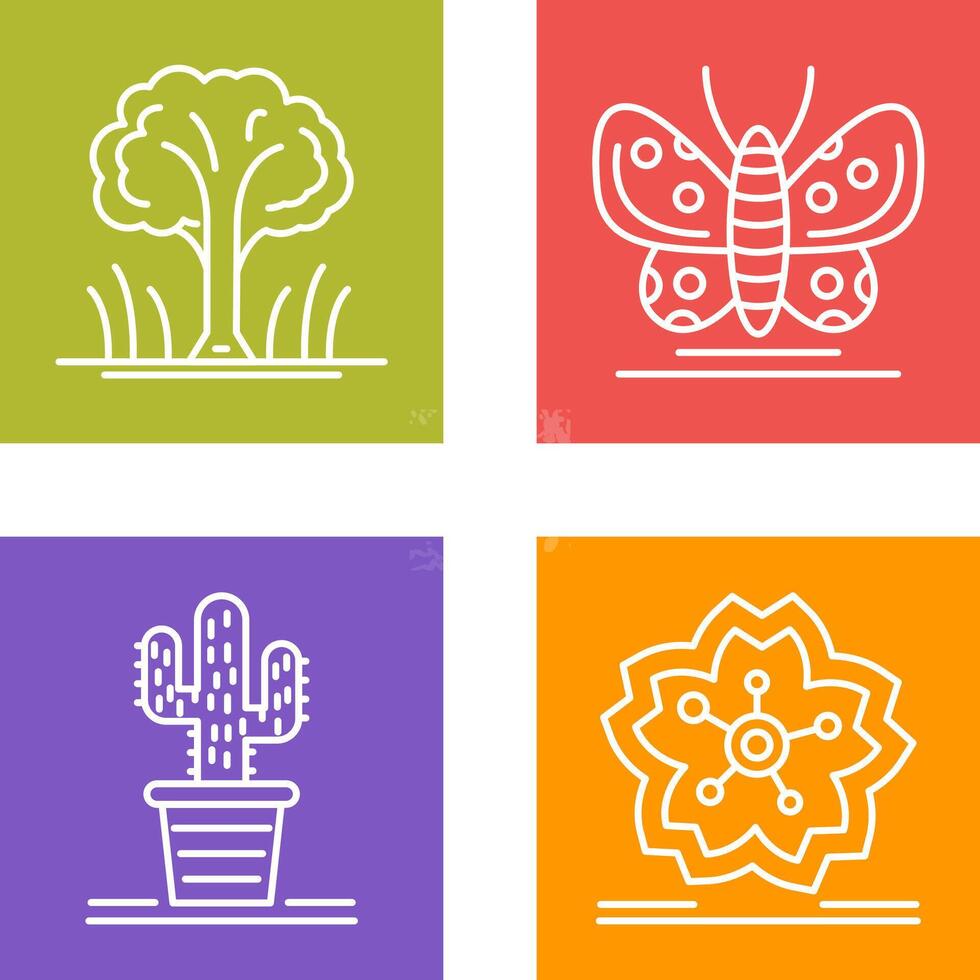 árbol y mariposa icono vector