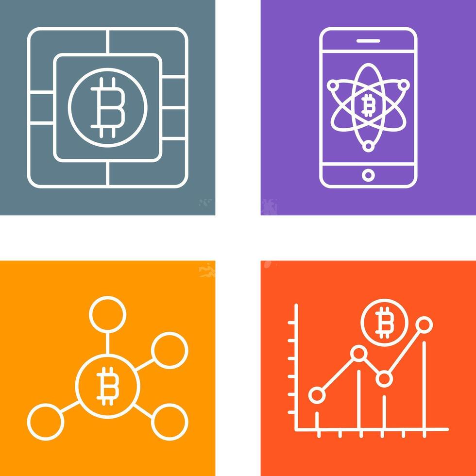 bitcoin chip y móvil icono vector