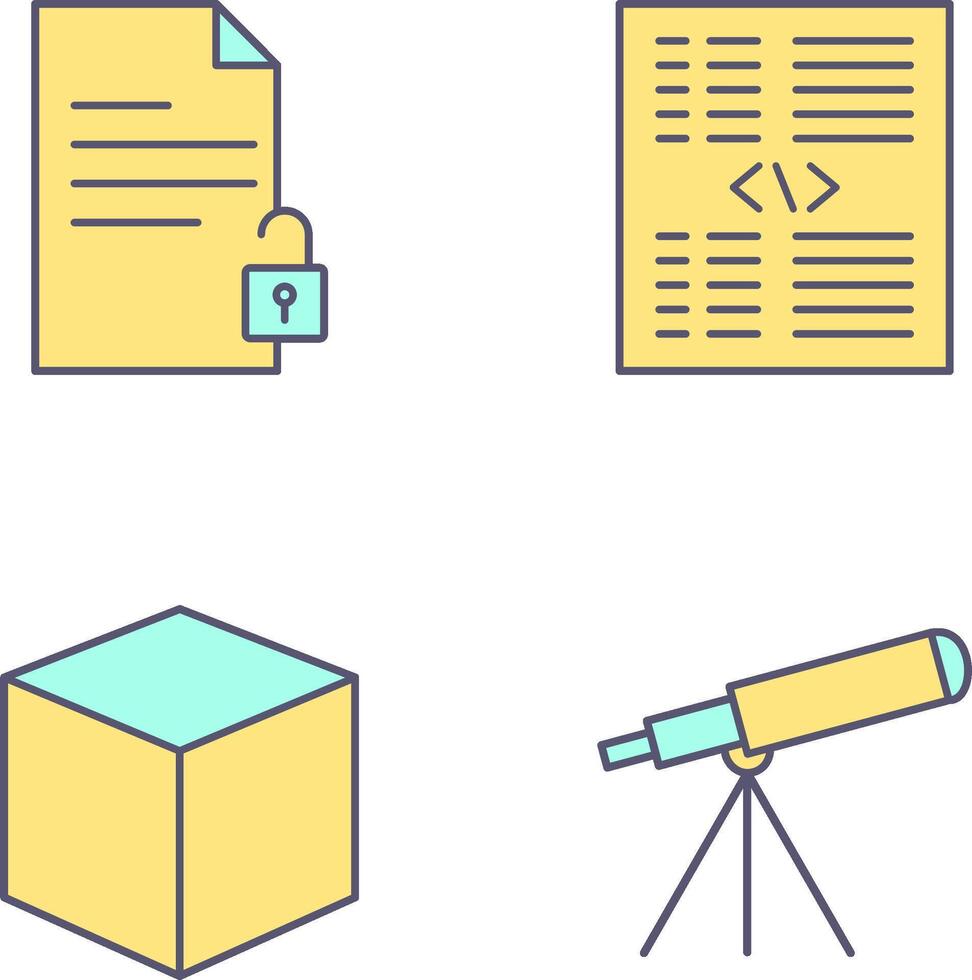 unlock document and piece of code Icon vector