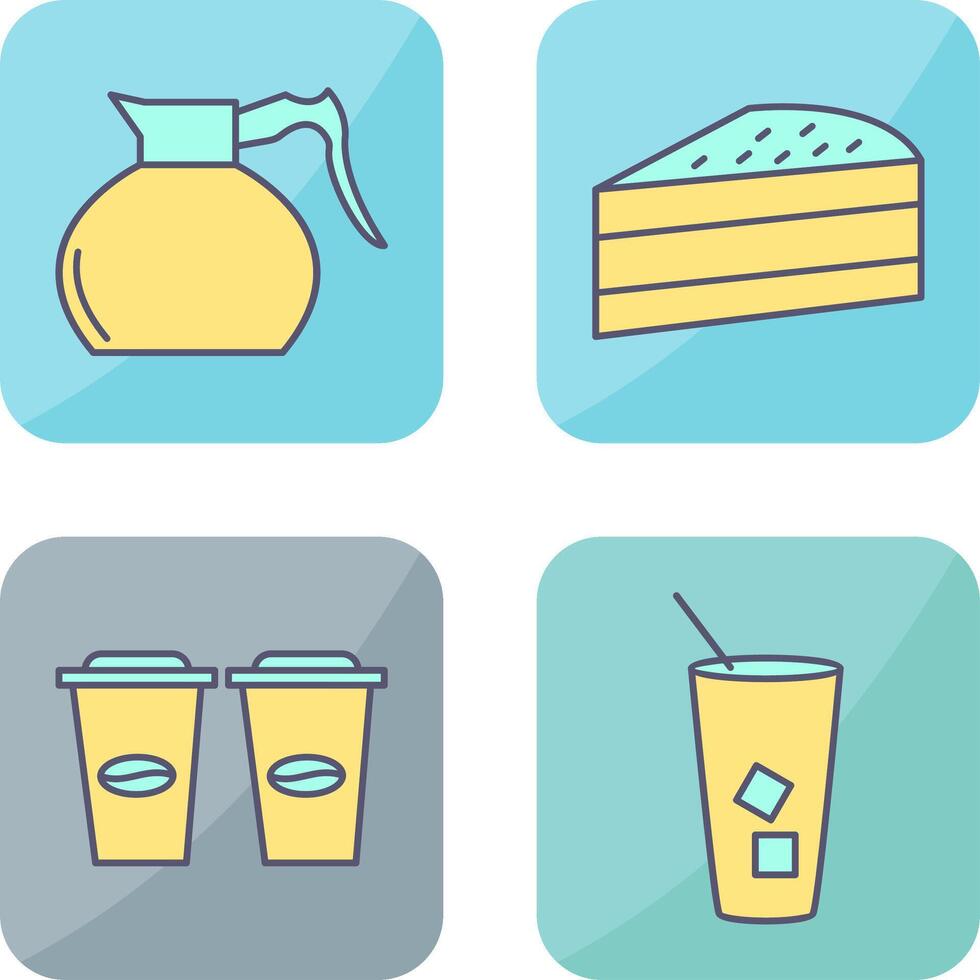 cake slice and coffee pot Icon vector