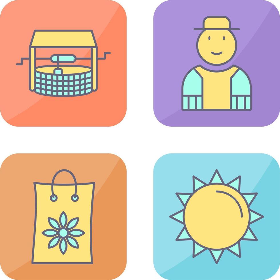 Watwer Well and Gardener Icon vector