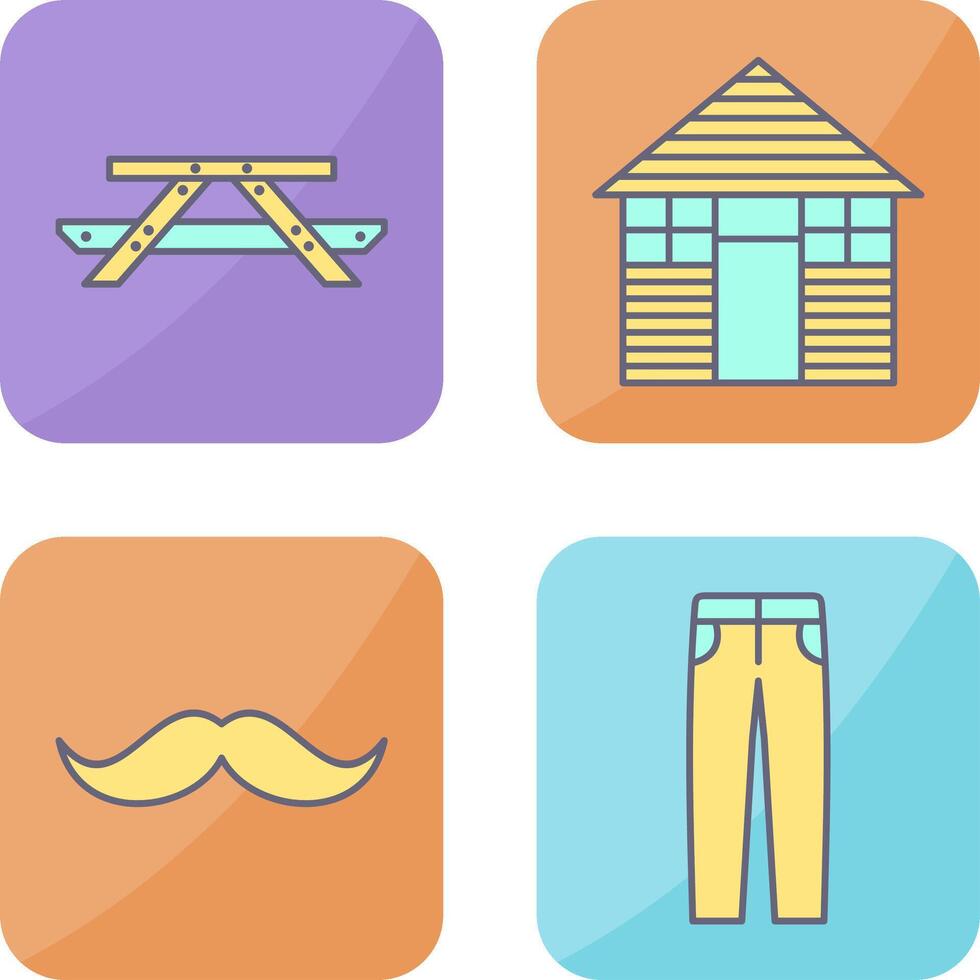 Picnic of Table and Wood Cabin Icon vector