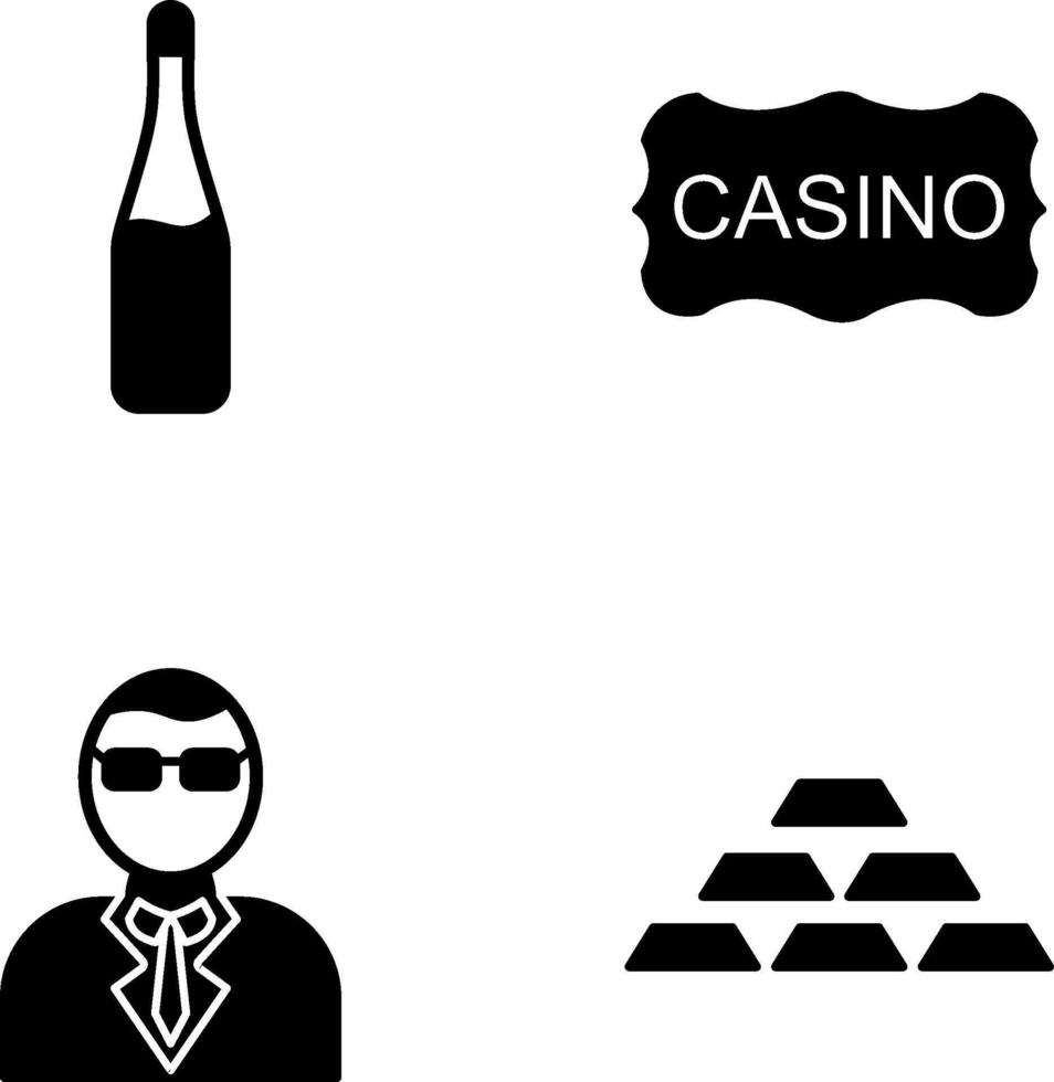 champán botella y casino firmar icono vector