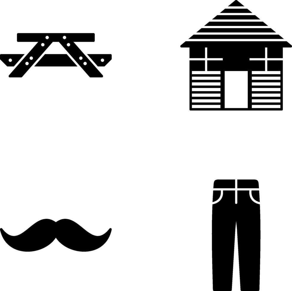 Picnic of Table and Wood Cabin Icon vector