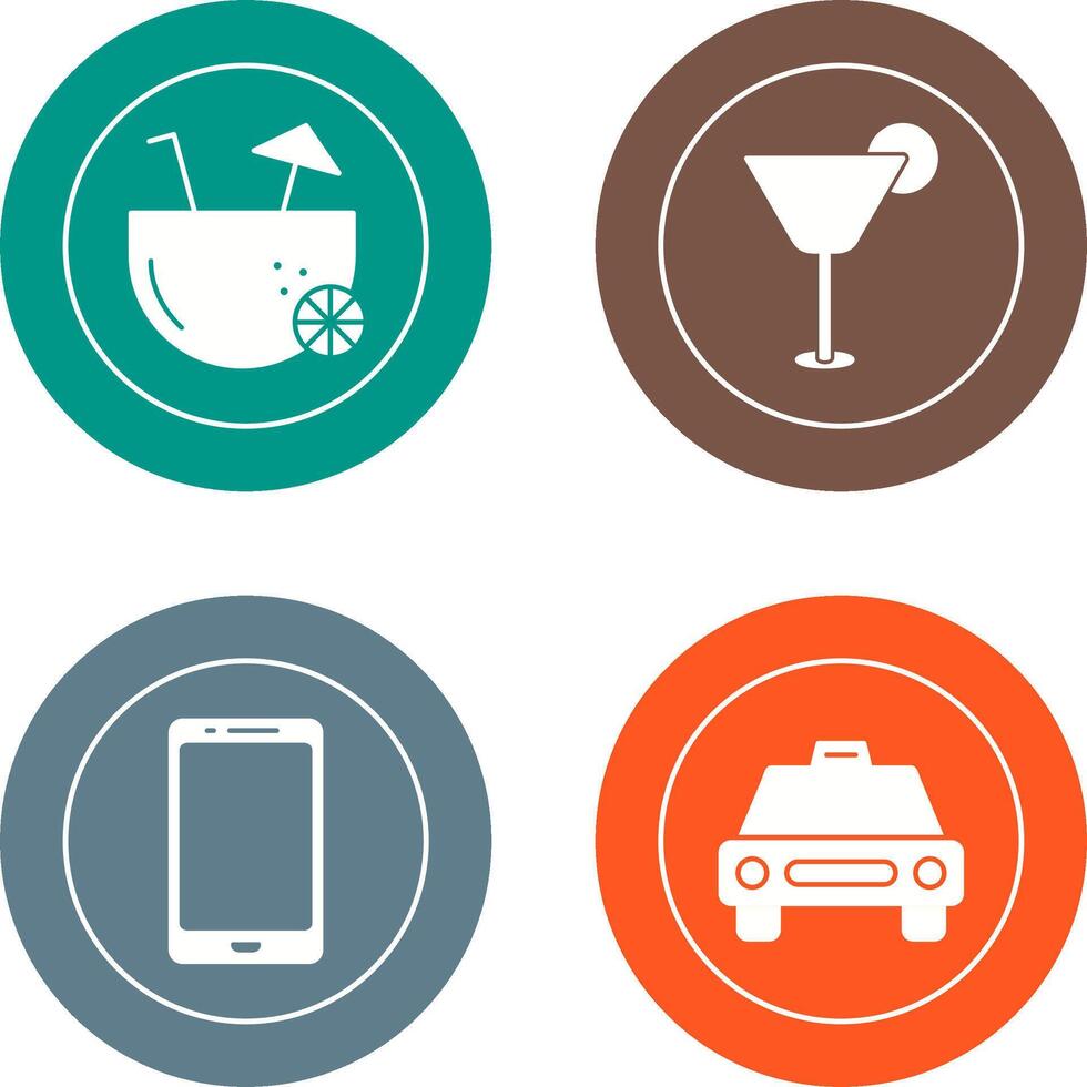 coconut drink and cocktail drink Icon vector