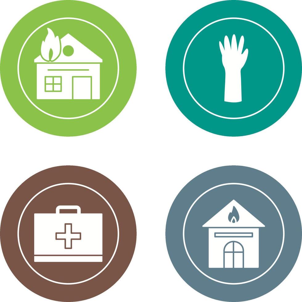 house on fire and gloves Icon vector