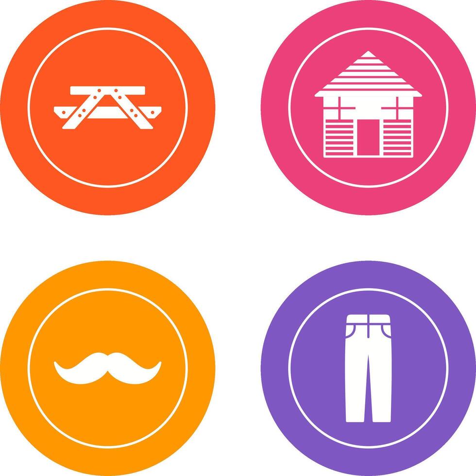 Picnic of Table and Wood Cabin Icon vector