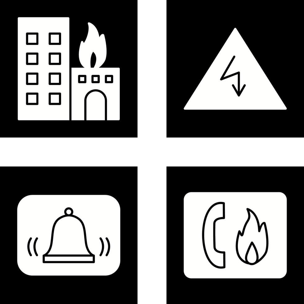 burning building and electricity danger Icon vector