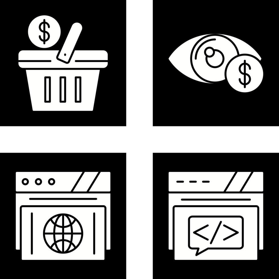 compras cesta y ojo icono vector