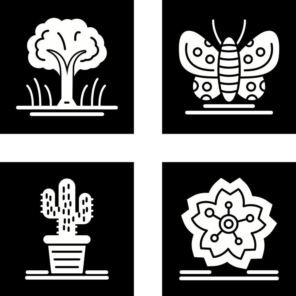 árbol y mariposa icono vector