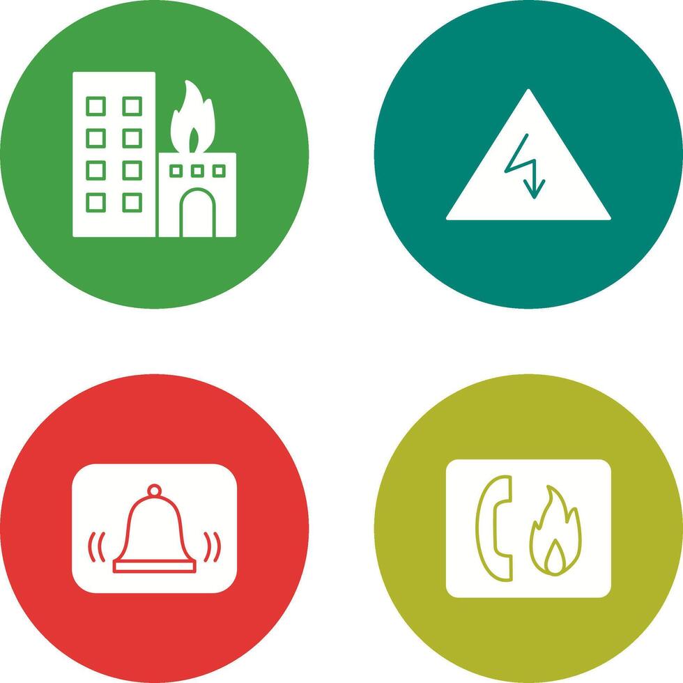 burning building and electricity danger Icon vector