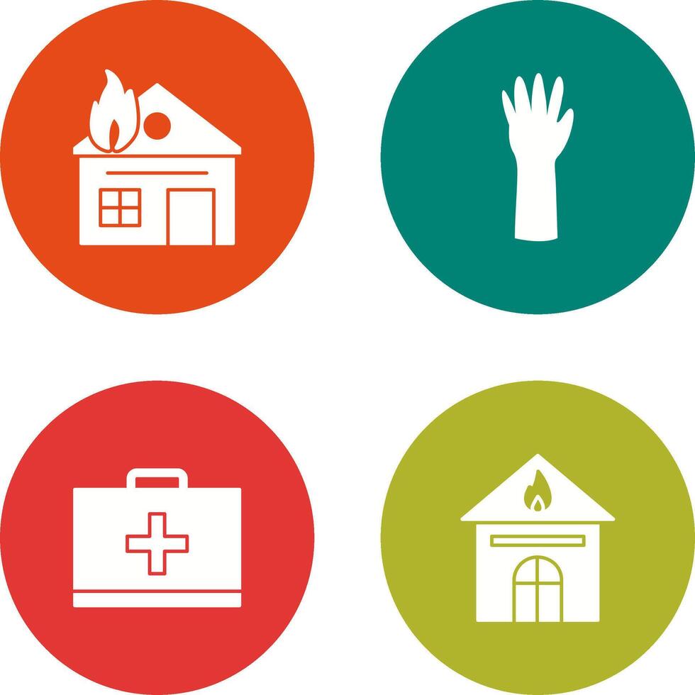 house on fire and gloves Icon vector