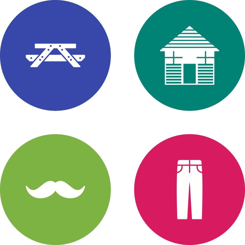 Picnic of Table and Wood Cabin Icon vector