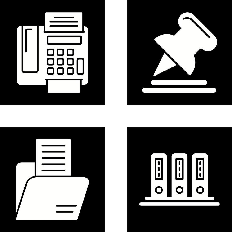 fax máquina y alfiler icono vector