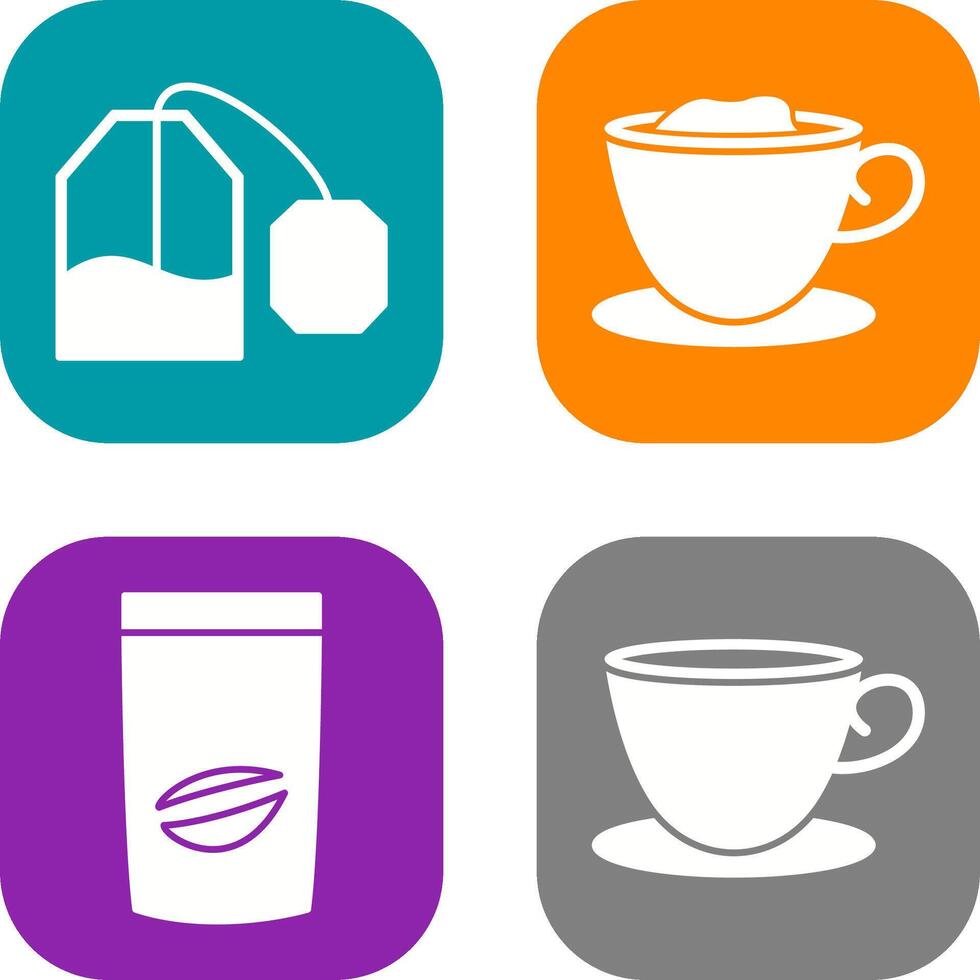 tea bag and creamy coffee Icon vector