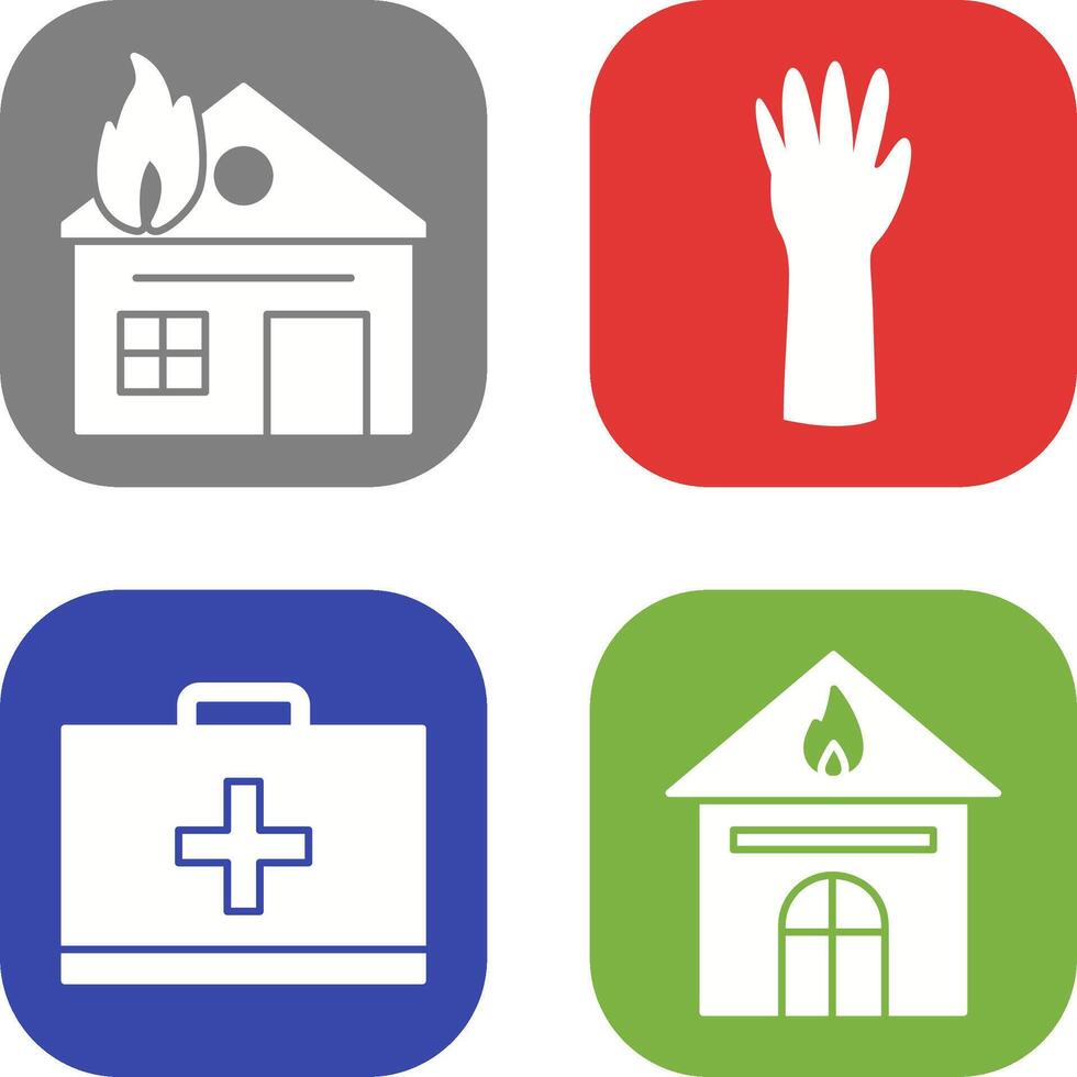 house on fire and gloves Icon vector