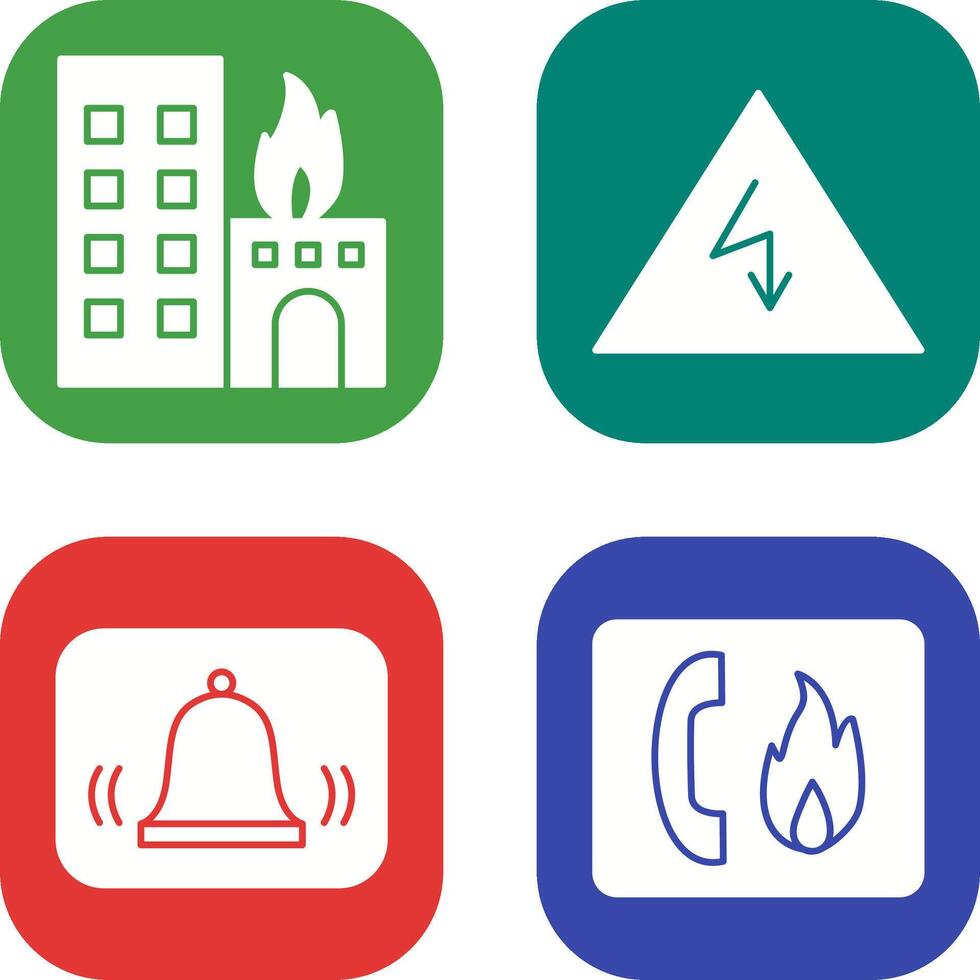 burning building and electricity danger Icon vector