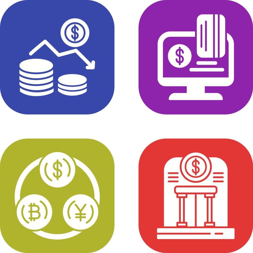 dinero pérdida y en línea pago icono vector