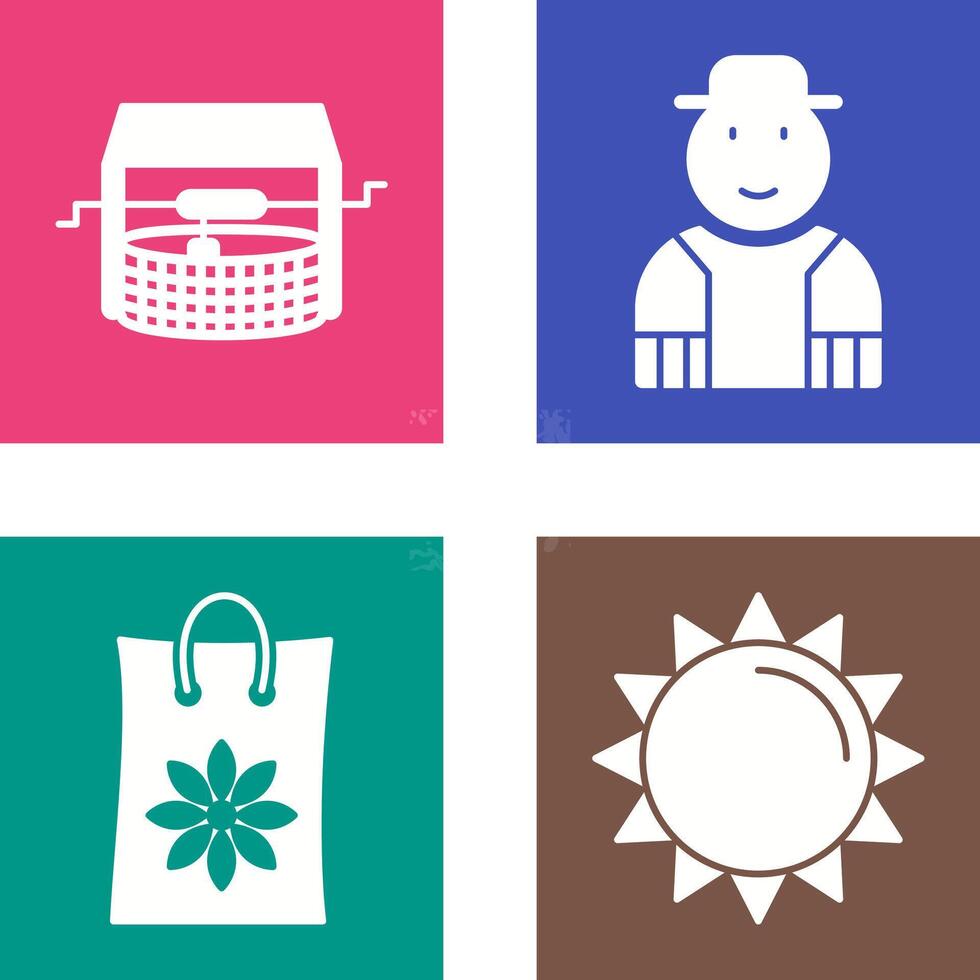 Watwer Well and Gardener Icon vector