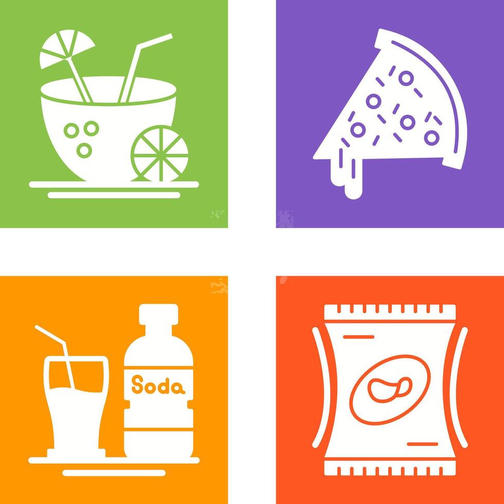 Pizza Slice and Coconut Drink Icon vector