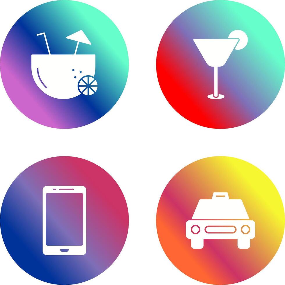 coconut drink and cocktail drink Icon vector