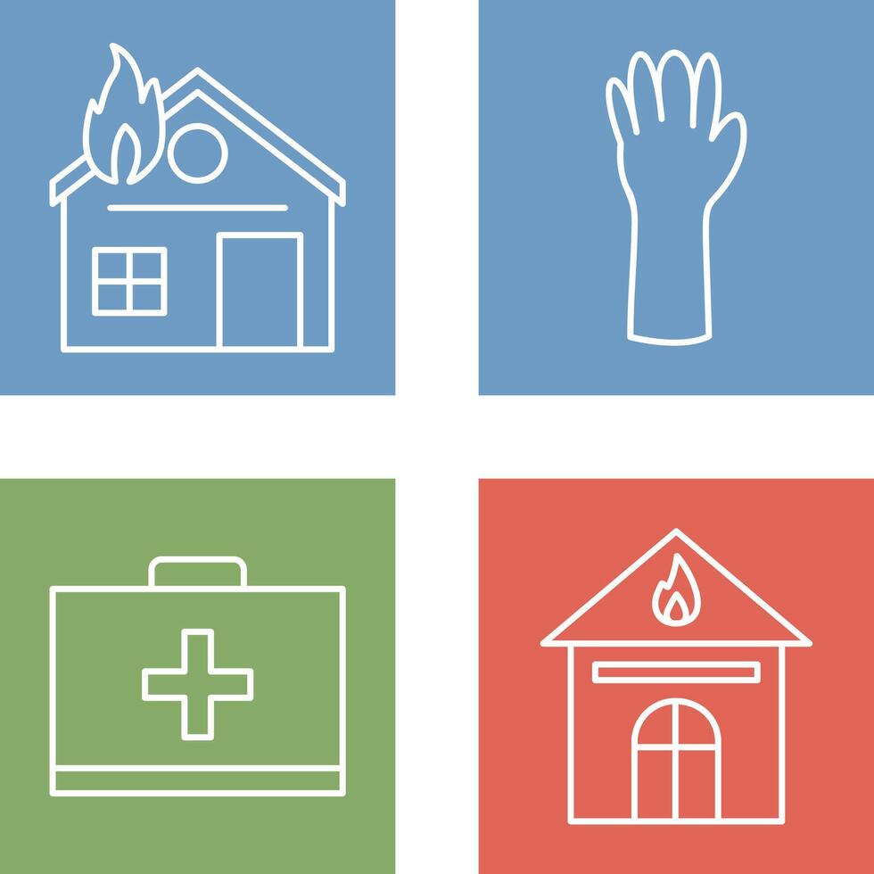 house on fire and gloves Icon vector