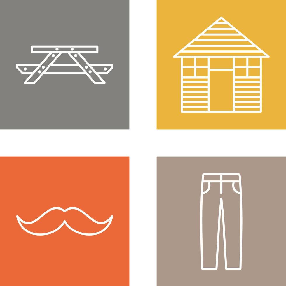 Picnic of Table and Wood Cabin Icon vector
